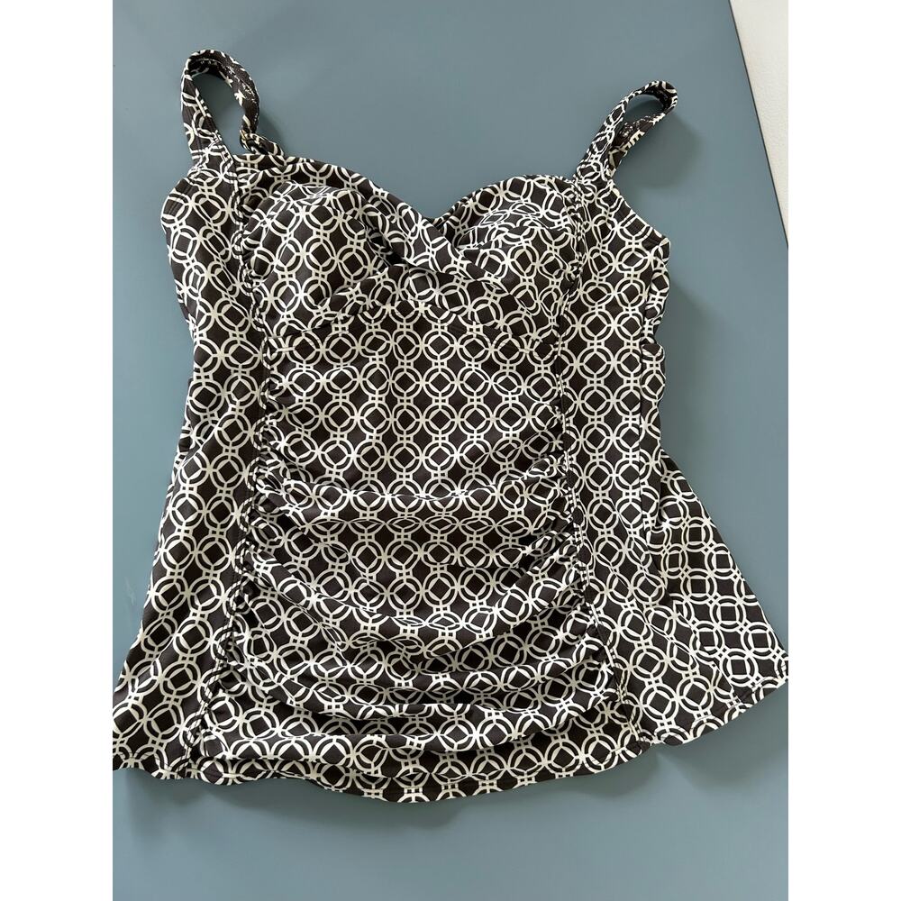 Merona womens tankini size L grey and white pattern adjustable straps